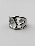 Bague Acier Inoxydable Irrégulière Abstraite – Forme Organique Fluide Mod