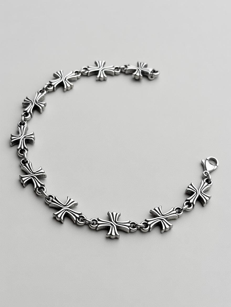 Bracelet gothique vintage en croix – Argent 925, unisexe, waterproof – 20 cm