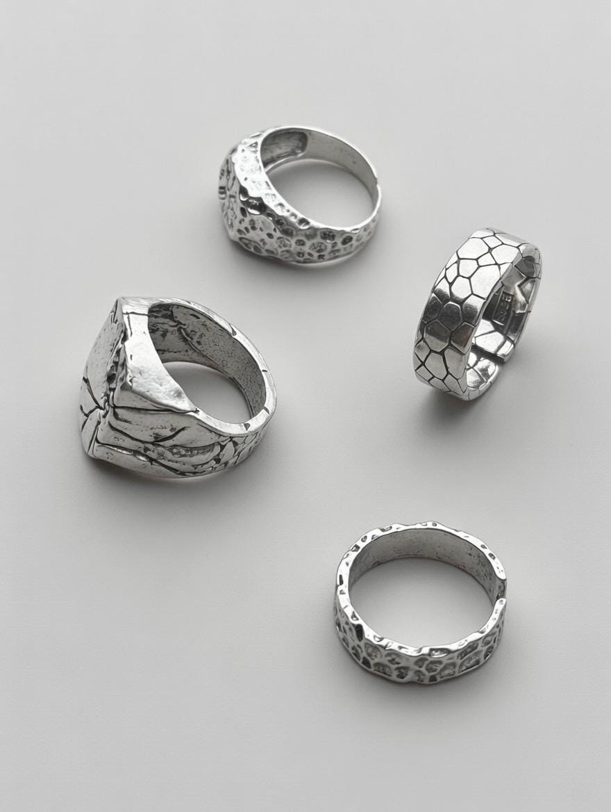 Bague Argent 925 Massive Craquelée Shattered – Bijou Statement Brut Tex