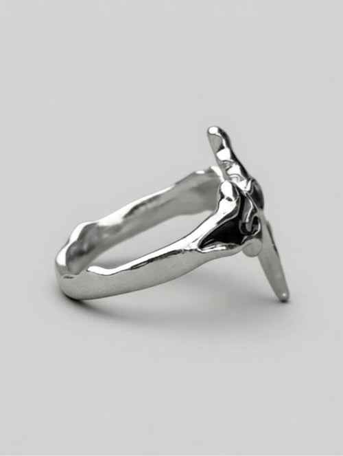 Bague Acier Inoxydable Sculpturale Dripping Noir & Argent – Design Abstr