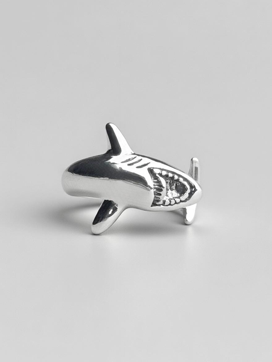 Bague “Requin Blanc” – Acier inoxydable, ajustable, design audacieux