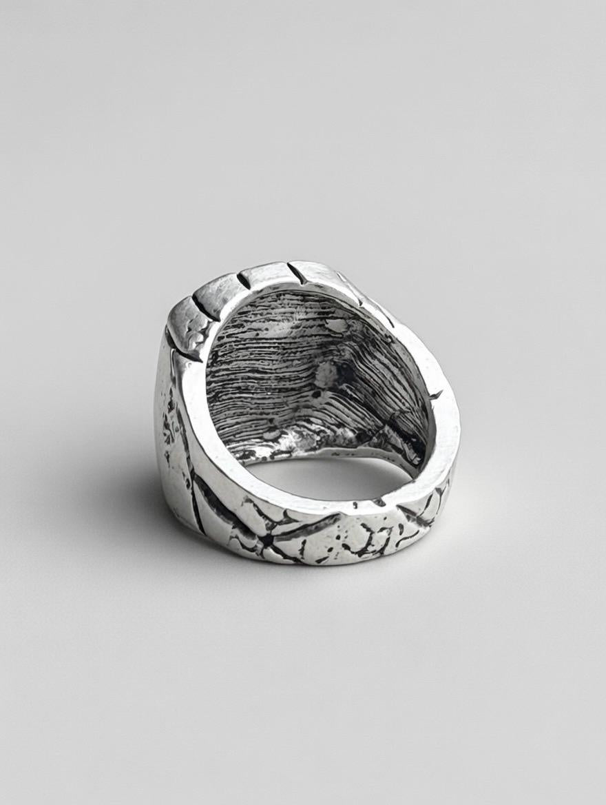 Bague Argent 925 Massive Craquelée Shattered – Bijou Statement Brut Tex