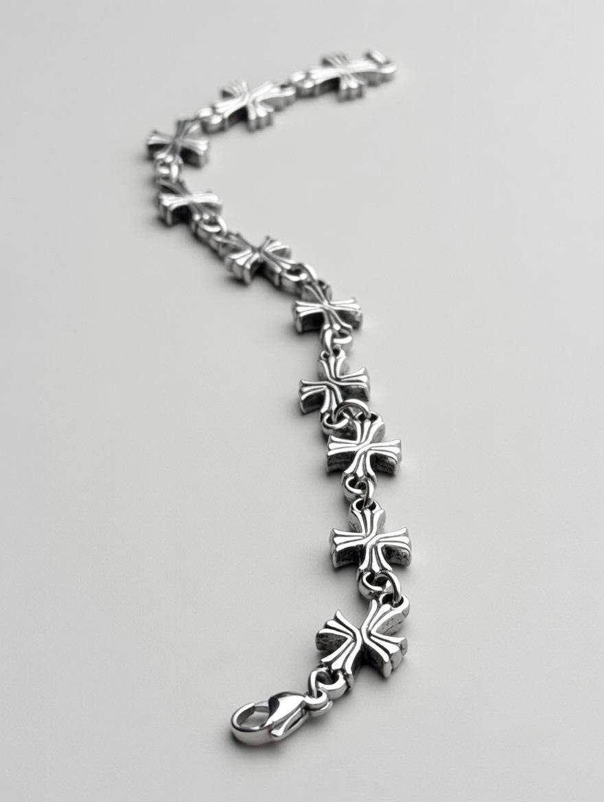 Bracelet gothique vintage en croix – Argent 925, unisexe, waterproof – 20 cm