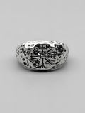 Bague Argent 925 Massive Martelée Gravée Ægishjálmr – Bijou Viking Casque de Terreu