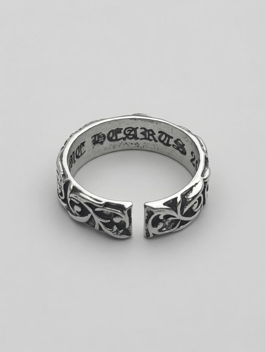 Bague Gothique Gravée Vintage – Acier Inoxydable Unisexe – Ajustable – Style Punk G avec Écriture Noire