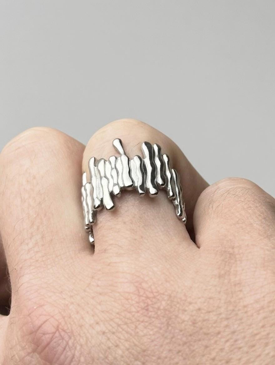 Bague irrégulière dentelée en argent 925 sterling – Design élégant, ajustable & unisexe