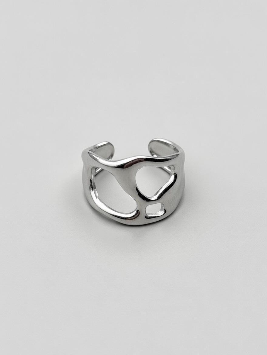 Bague Acier Inoxydable Irrégulière Abstraite – Forme Organique Fluide Mod