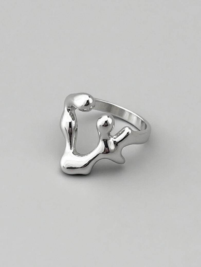 Bague Acier Inoxydable Sculpturale Abstraite – Forme Organique Fluide Mod
