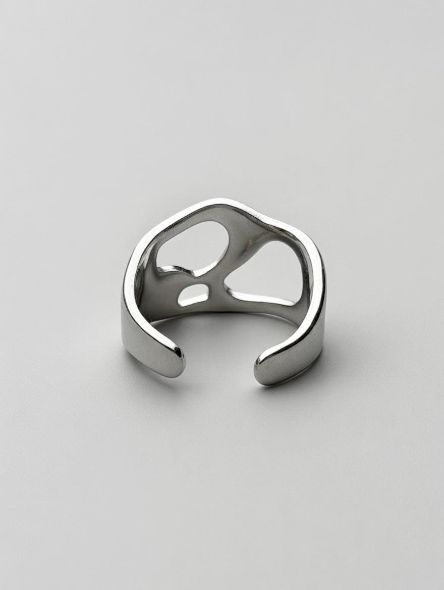 Bague Acier Inoxydable Irrégulière Abstraite – Forme Organique Fluide Mod