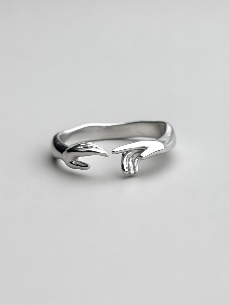 Bague main love câlin - bague vintage -  safe ring - ajustable moderne chic en acier inoxydable