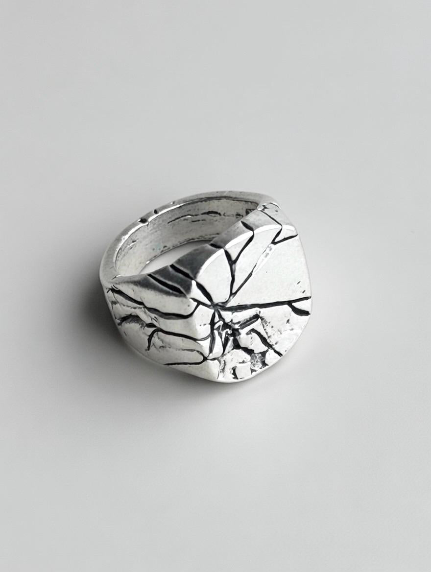 Bague Argent 925 Massive Craquelée Shattered – Bijou Statement Brut Tex