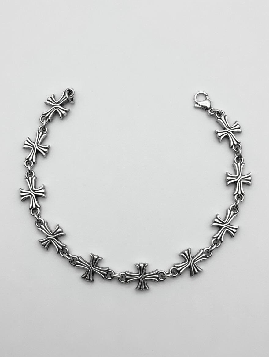 Bracelet gothique vintage en croix – Argent 925, unisexe, waterproof – 20 cm