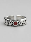 Bague gothique en argent massif 925 – Poinçon gravé  Pierre rouge Ajustable & Unisexe