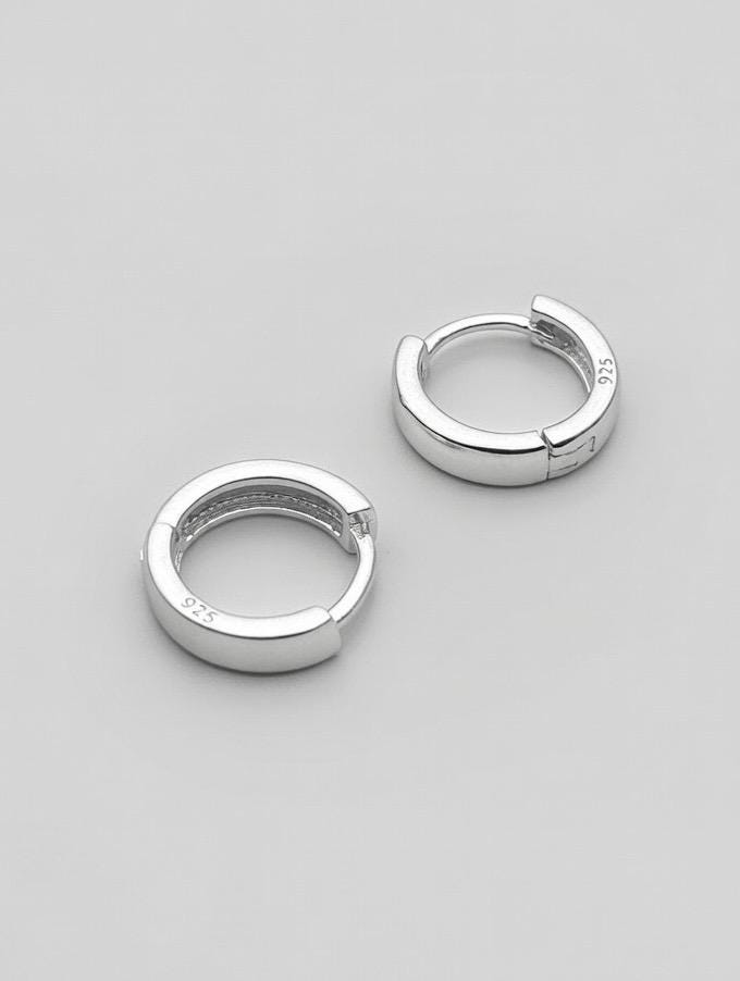 Boucles d’Oreilles Argent 925 Créoles Minimalistes Épaisses – Hoops Circulaires Petits Format Poinçonnés 925