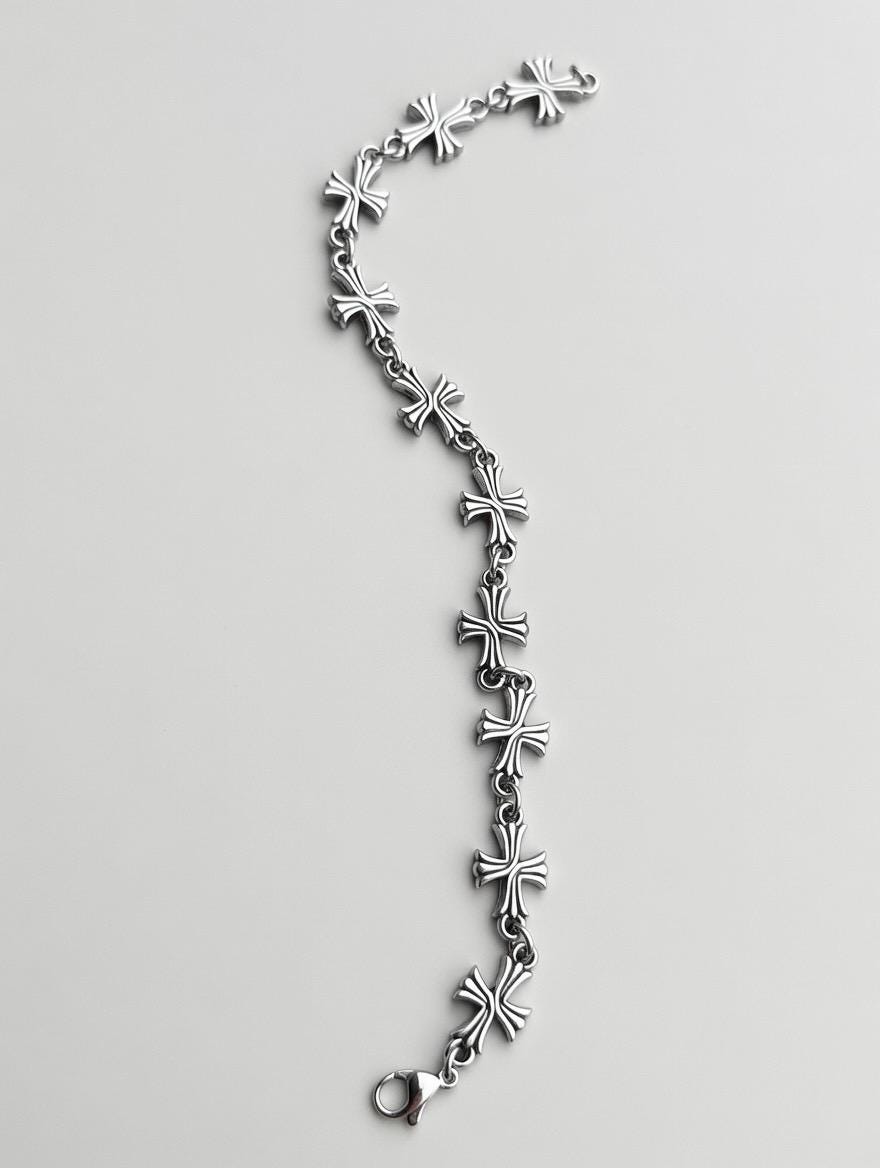Bracelet gothique vintage en croix – Argent 925, unisexe, waterproof – 20 cm