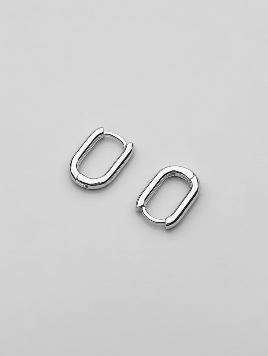 Boucles d’Oreilles Argent 925 Créoles Ovales Minimalistes – Hoops Géométriques Élégants Petits Format Poinçonn