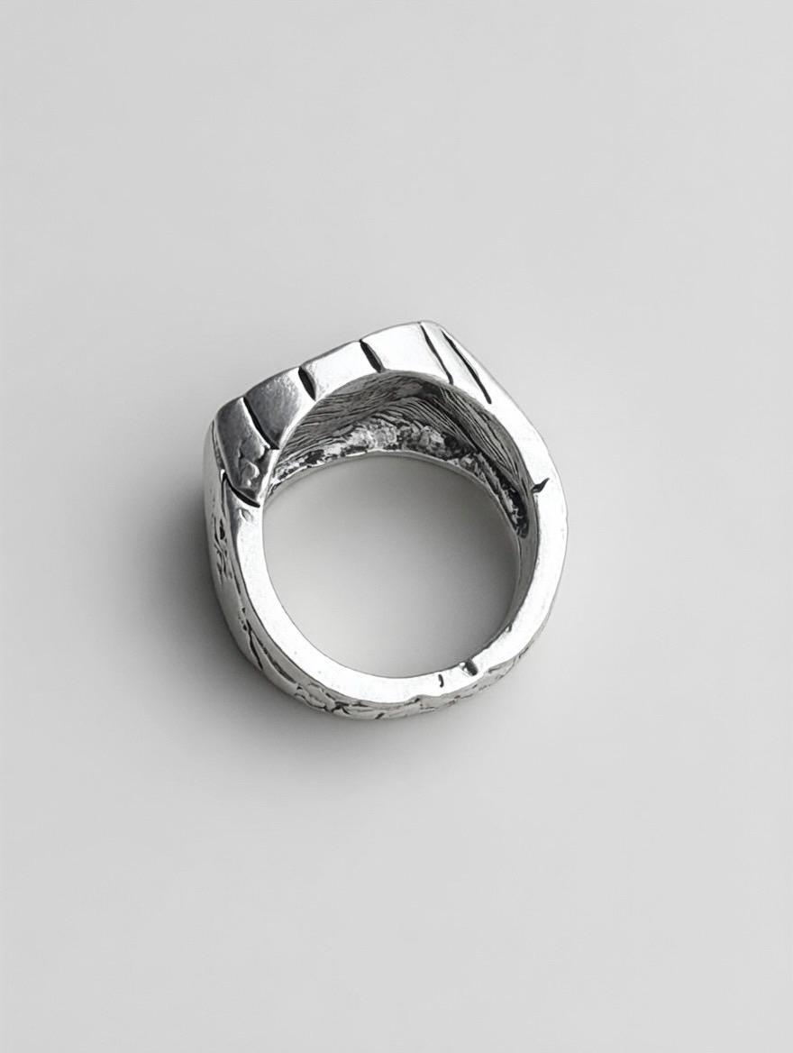 Bague Argent 925 Massive Craquelée Shattered – Bijou Statement Brut Tex
