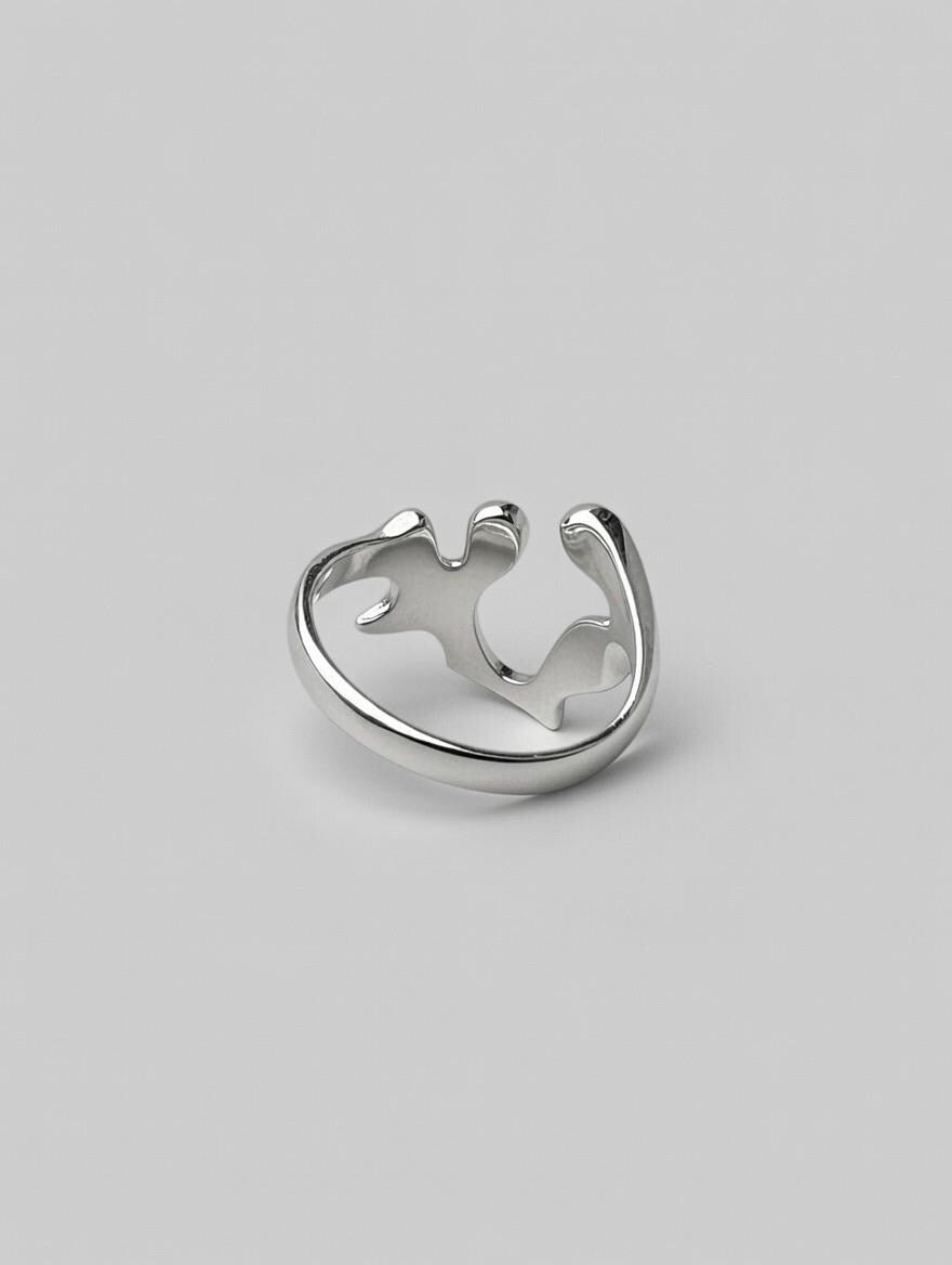 Bague Acier Inoxydable Sculpturale Abstraite – Forme Organique Fluide Mod
