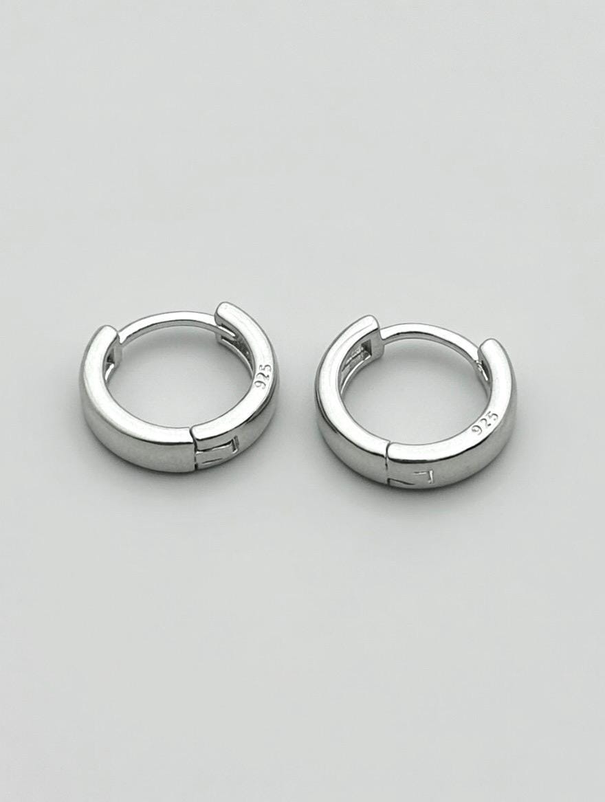 Boucles d’Oreilles Argent 925 Créoles Minimalistes Épaisses – Hoops Circulaires Petits Format Poinçonnés 925