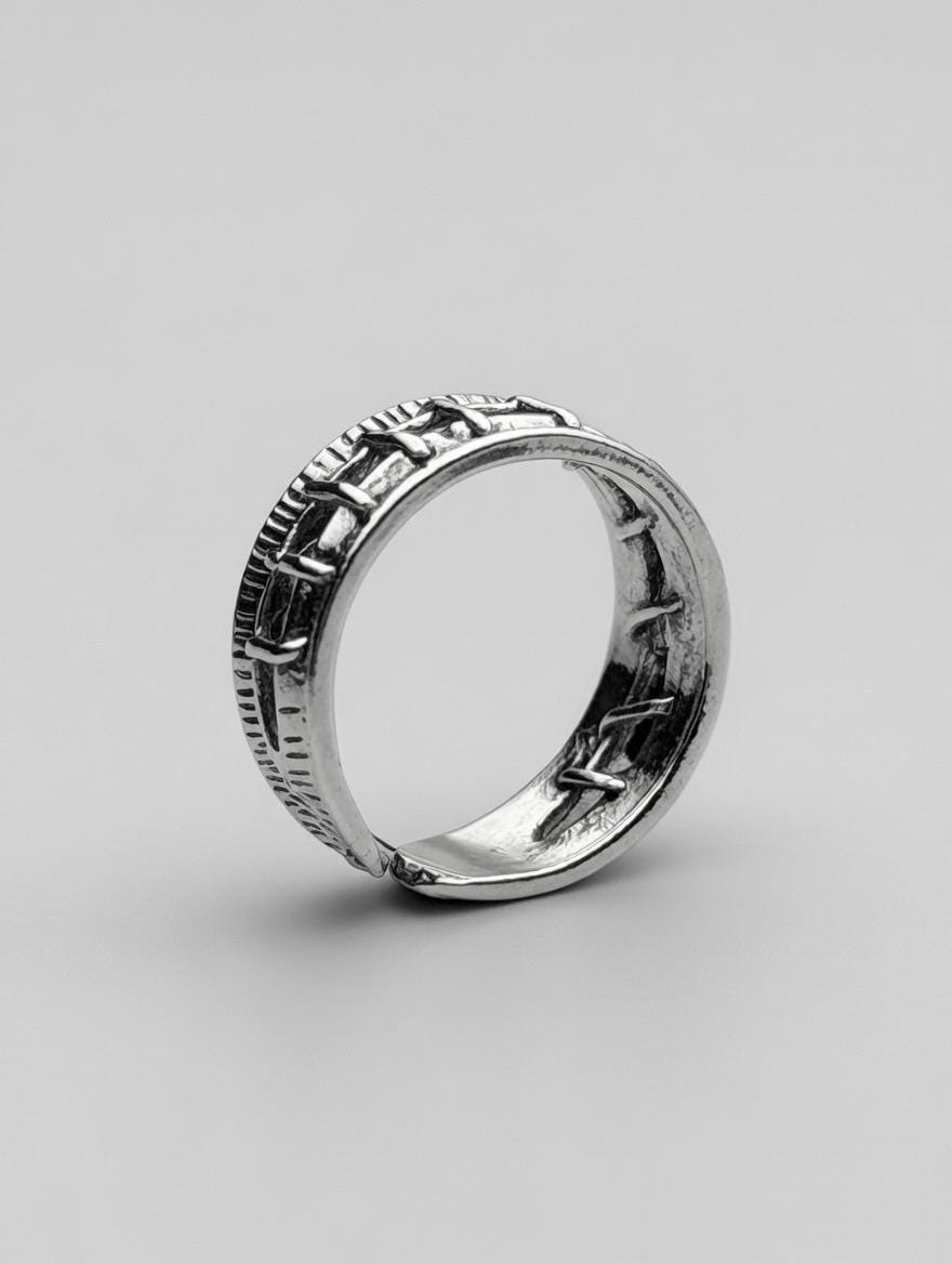 Bague Argent 925 Ajustable Motif Cousu Tressé