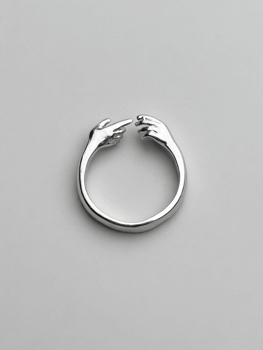 Bague main love câlin - bague vintage -  safe ring - ajustable moderne chic en acier inoxydable