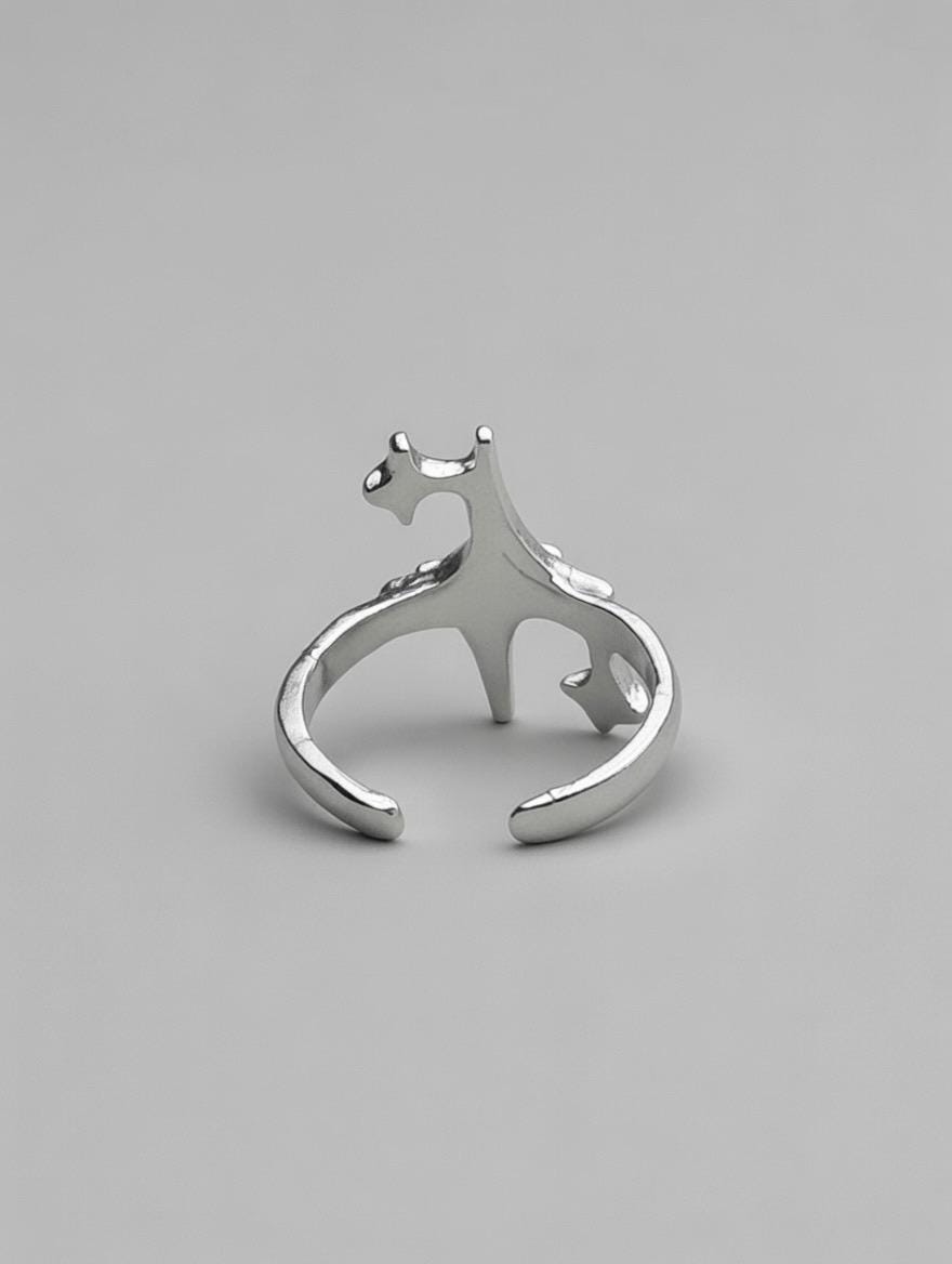 Bague étoilée année 2000  - bague vintage -  safe ring - ajustable moderne chic en acier inoxydable