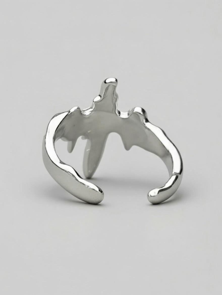 Bague Acier Inoxydable Sculpturale Dripping Noir & Argent – Design Abstr