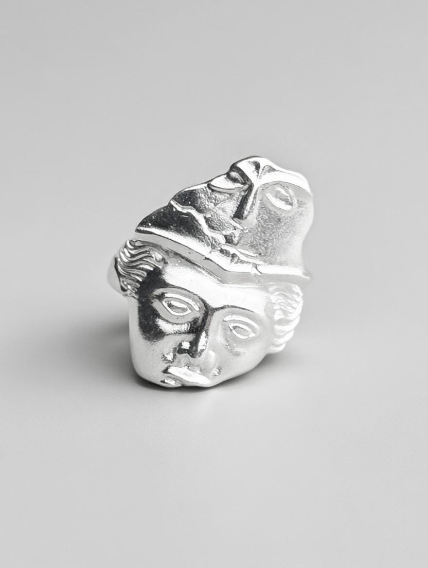 Bague Visage Grecque Style Vénus Argent | Unisexe, Ajustable, Durable & Éthique