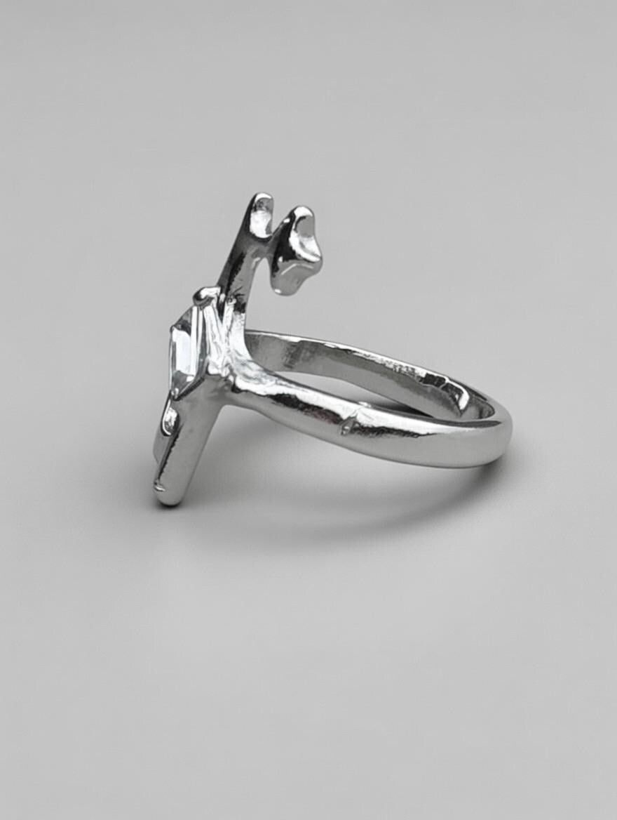 Bague étoilée année 2000  - bague vintage -  safe ring - ajustable moderne chic en acier inoxydable