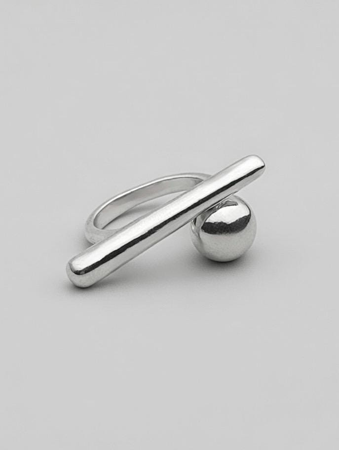 Bague minimaliste asymétrique – Argent / Acier inoxydable • Design contemporain • Unisexe