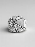 Bague Argent 925 Massive Craquelée Shattered – Bijou Statement Brut Tex