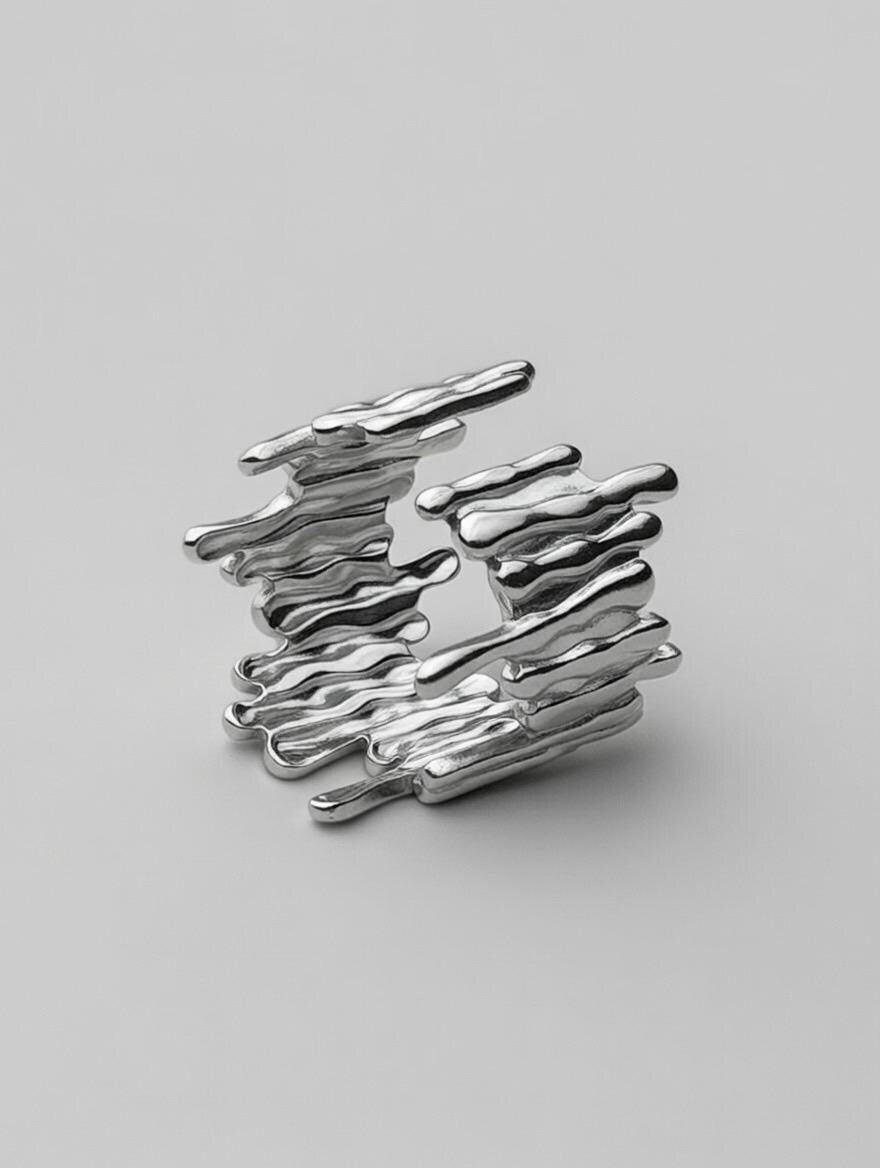 Bague irrégulière dentelée en argent 925 sterling – Design élégant, ajustable & unisexe