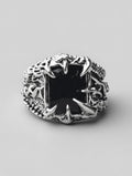 Bague Gothique Sculptée en Argent 925 – Pierre Noire | Massive, Ajustable & Unisexe